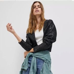 NWT Anthropologie Maeve Artemia Black Sequined Cardigan Size M/L